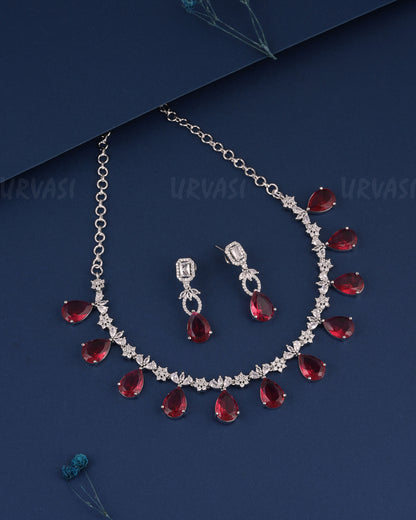 Rhodium Polish Tear-Drop Hanging Necklace 1502