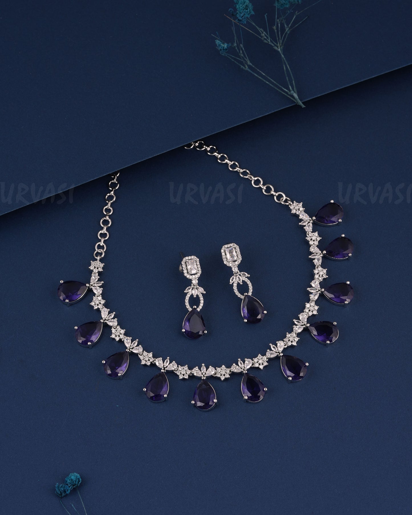 Rhodium Polish Tear-Drop Hanging Necklace 1502