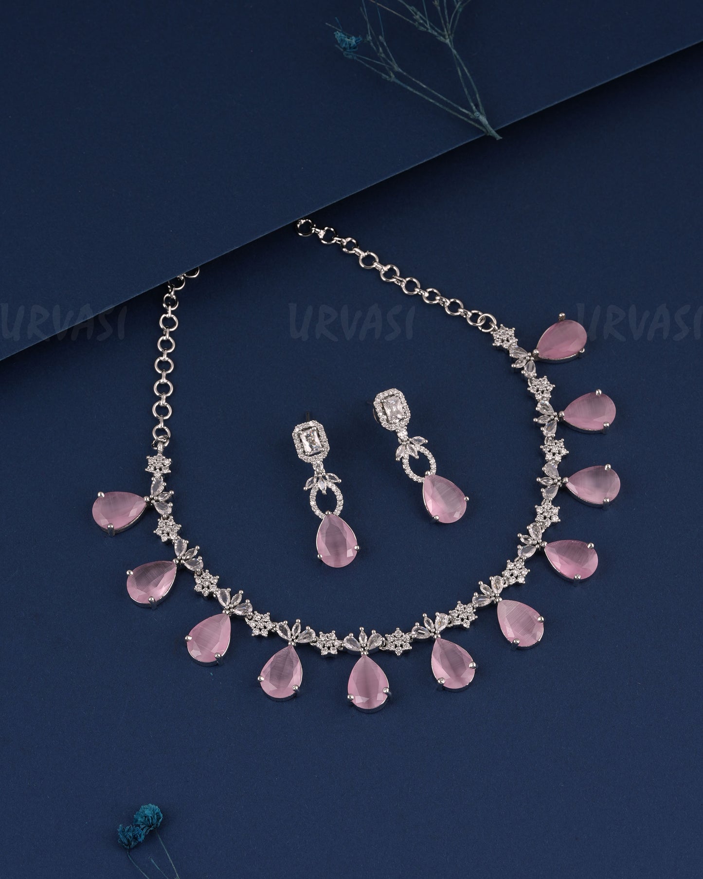 Rhodium Polish Tear-Drop Hanging Necklace 1502