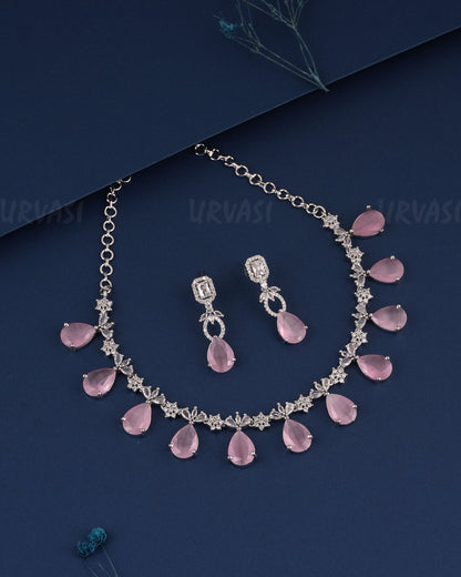 Rhodium Polish Tear-Drop Hanging Necklace 1502