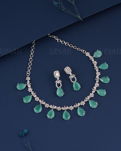 Rhodium Polish Tear-Drop Hanging Necklace 1502