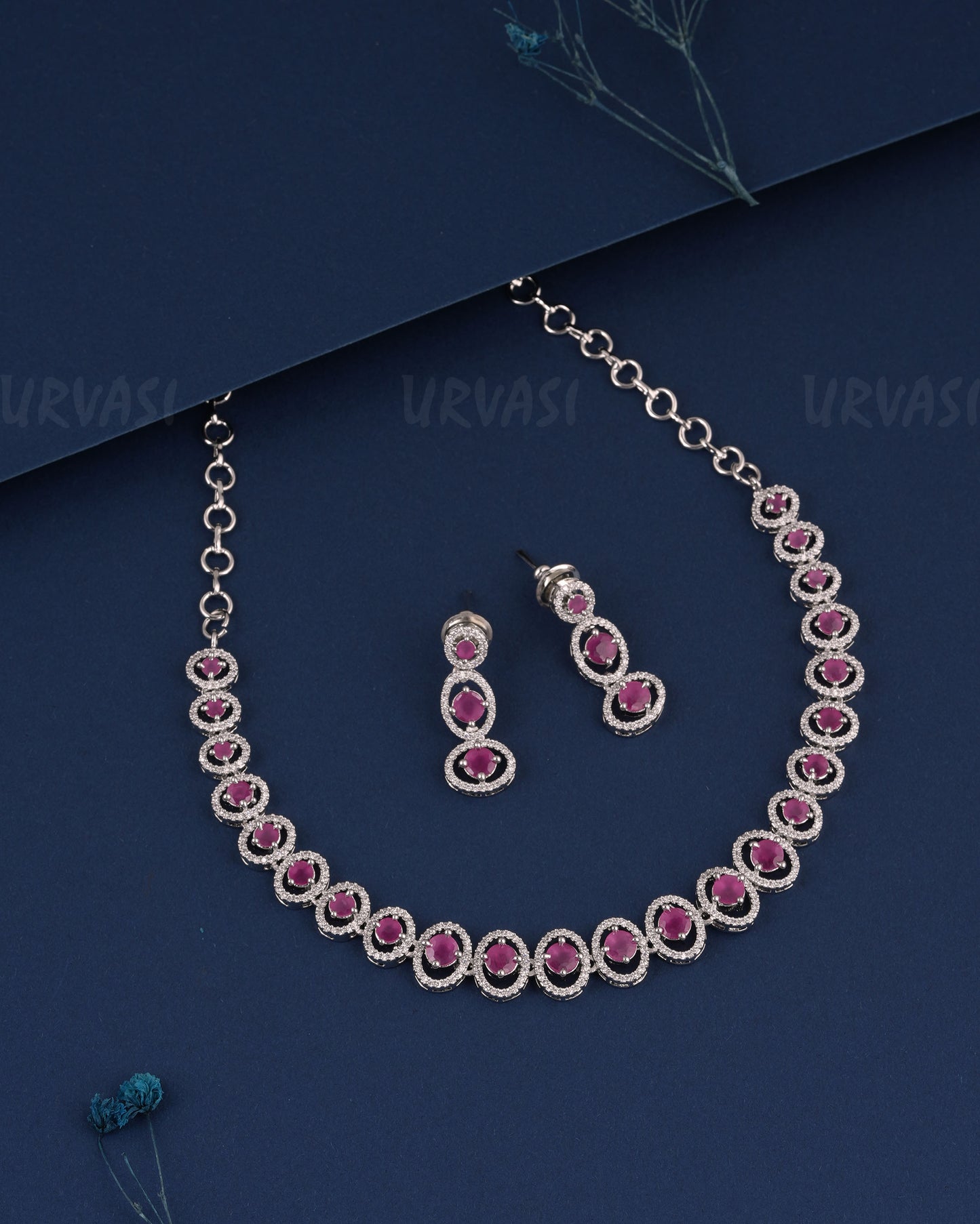 Rhodium Polish Round-Designed AD Necklace 1513