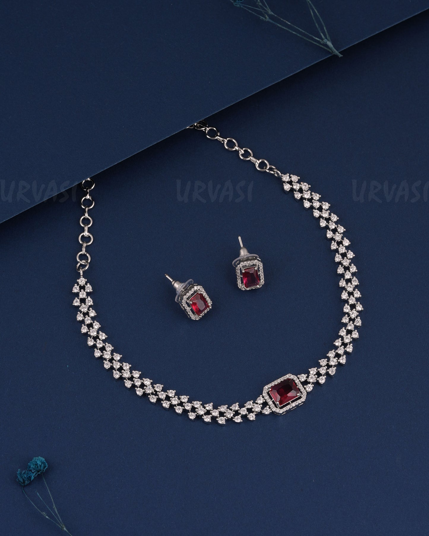 Rhodium Polish Stone-Studded AD Choker Necklace 1517