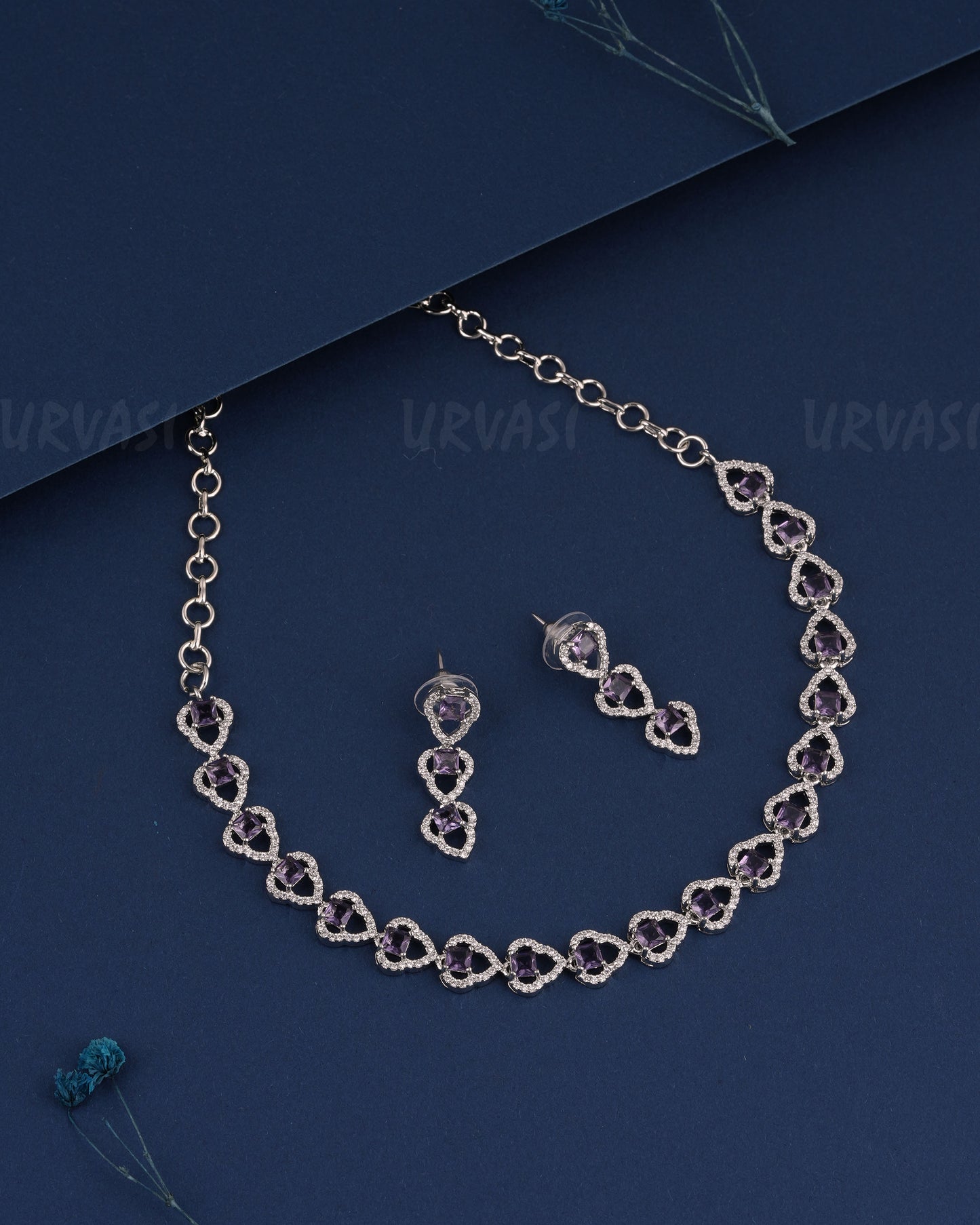 Rhodium Polish Stone-Studded AD Necklace 1512
