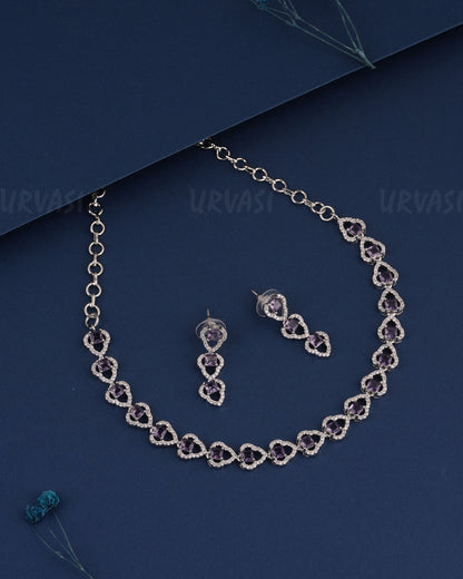 Rhodium Polish Stone-Studded AD Necklace 1512