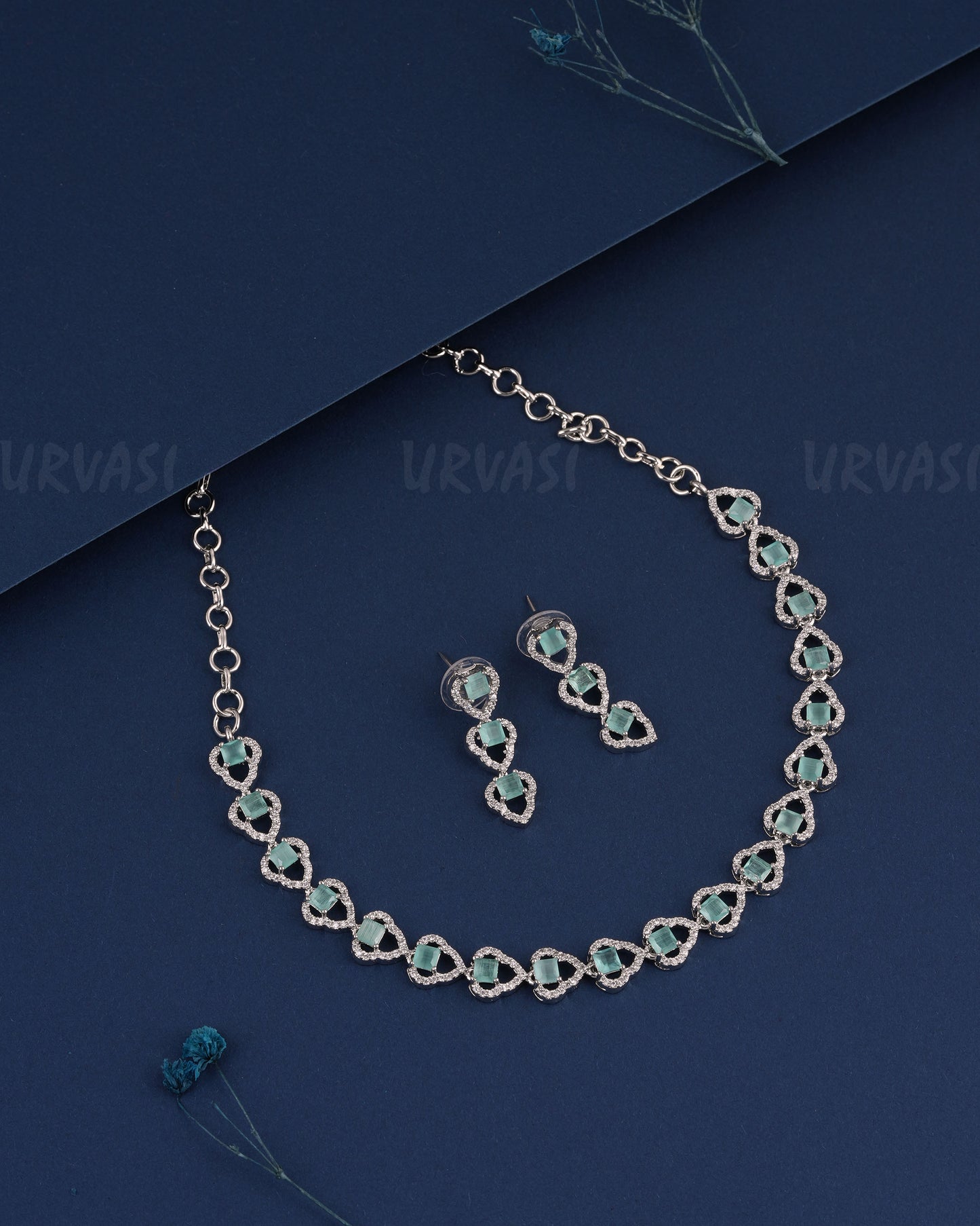 Rhodium Polish Stone-Studded AD Necklace 1512