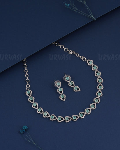 Rhodium Polish Stone-Studded AD Necklace 1512