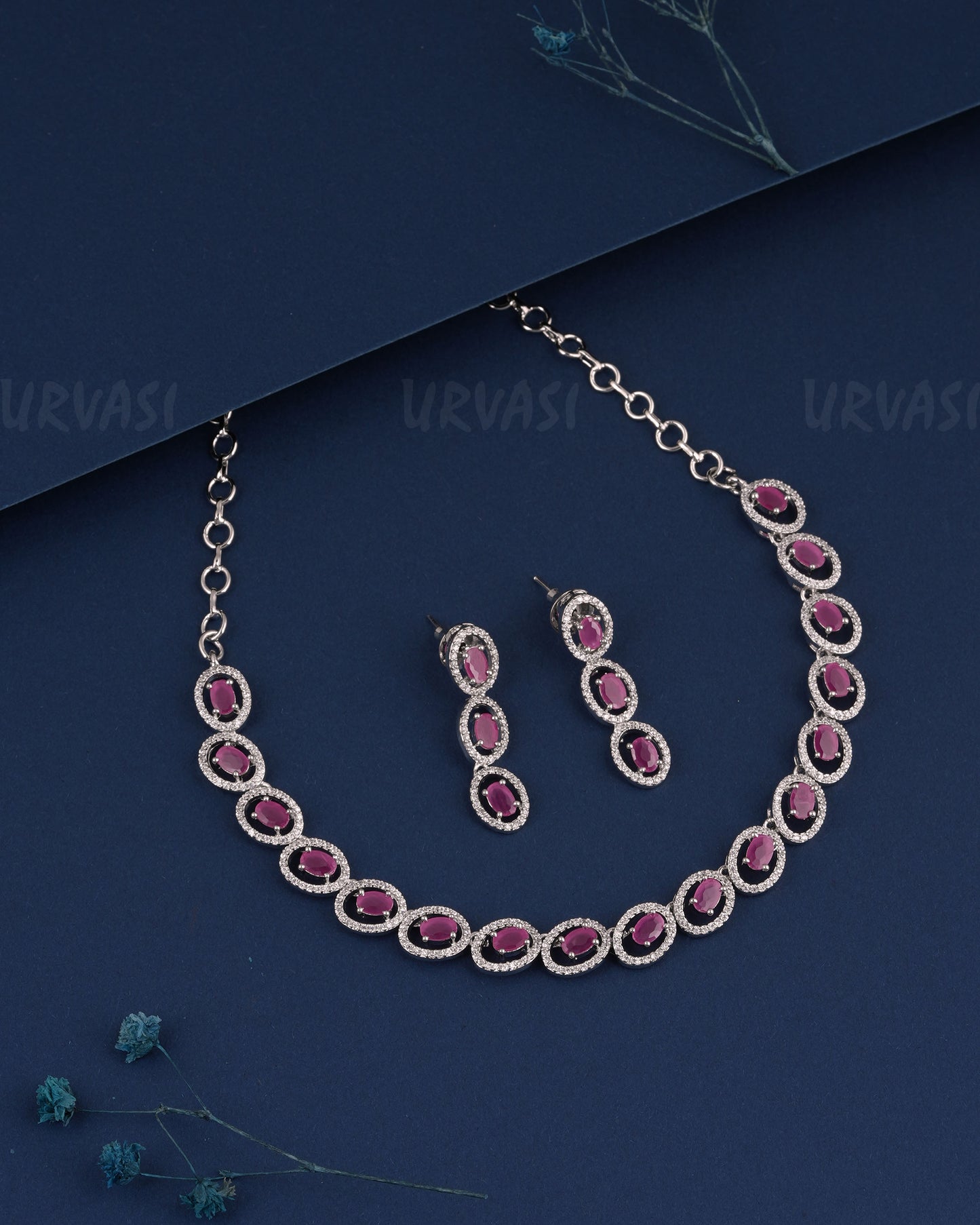 Rhodium Polish Round-Designed AD Necklace 1508