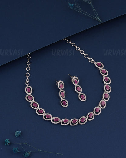 Rhodium Polish Round-Designed AD Necklace 1508