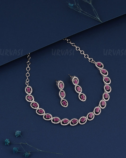 Rhodium Polish Round-Designed AD Necklace 1508