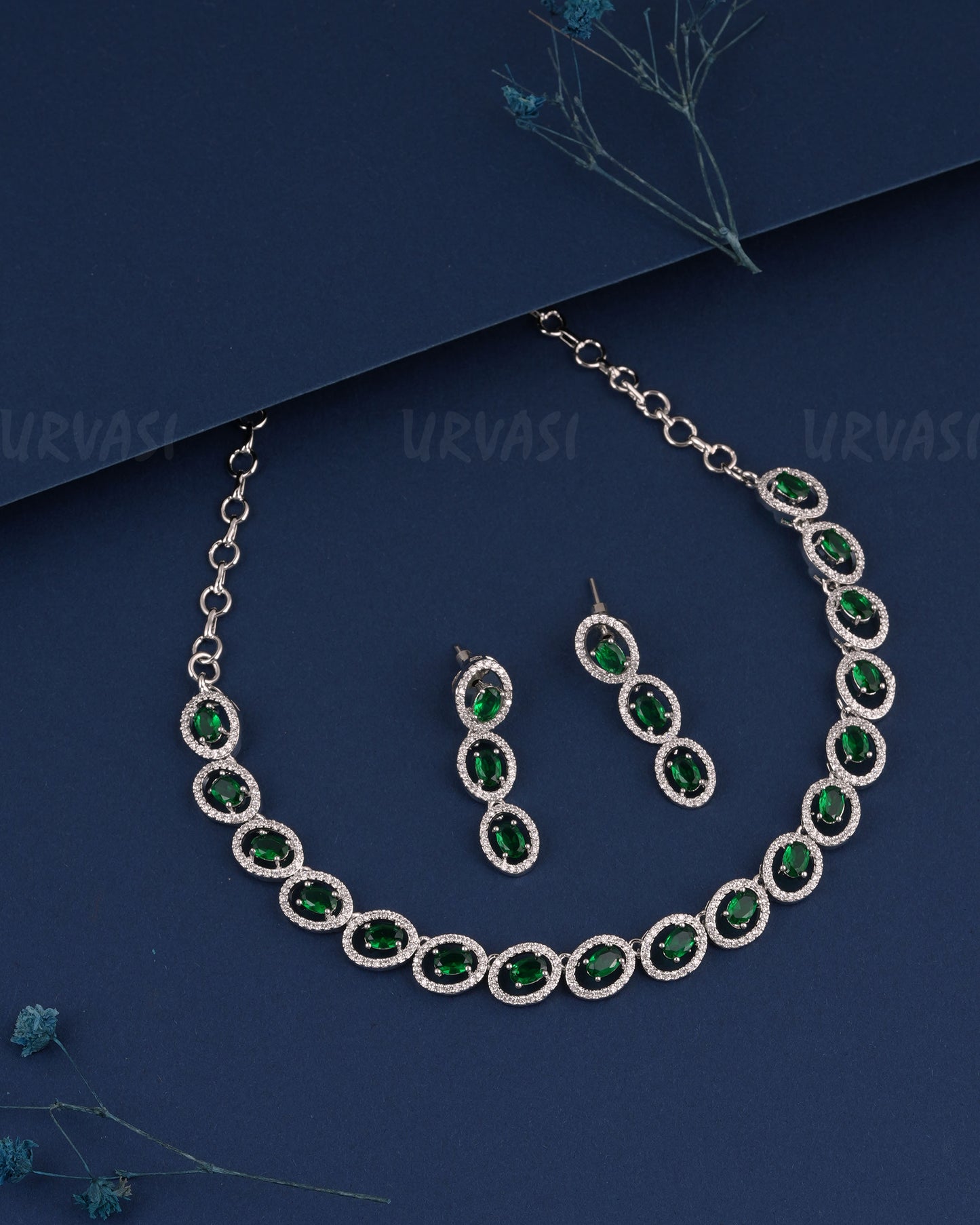 Rhodium Polish Round-Designed AD Necklace 1508