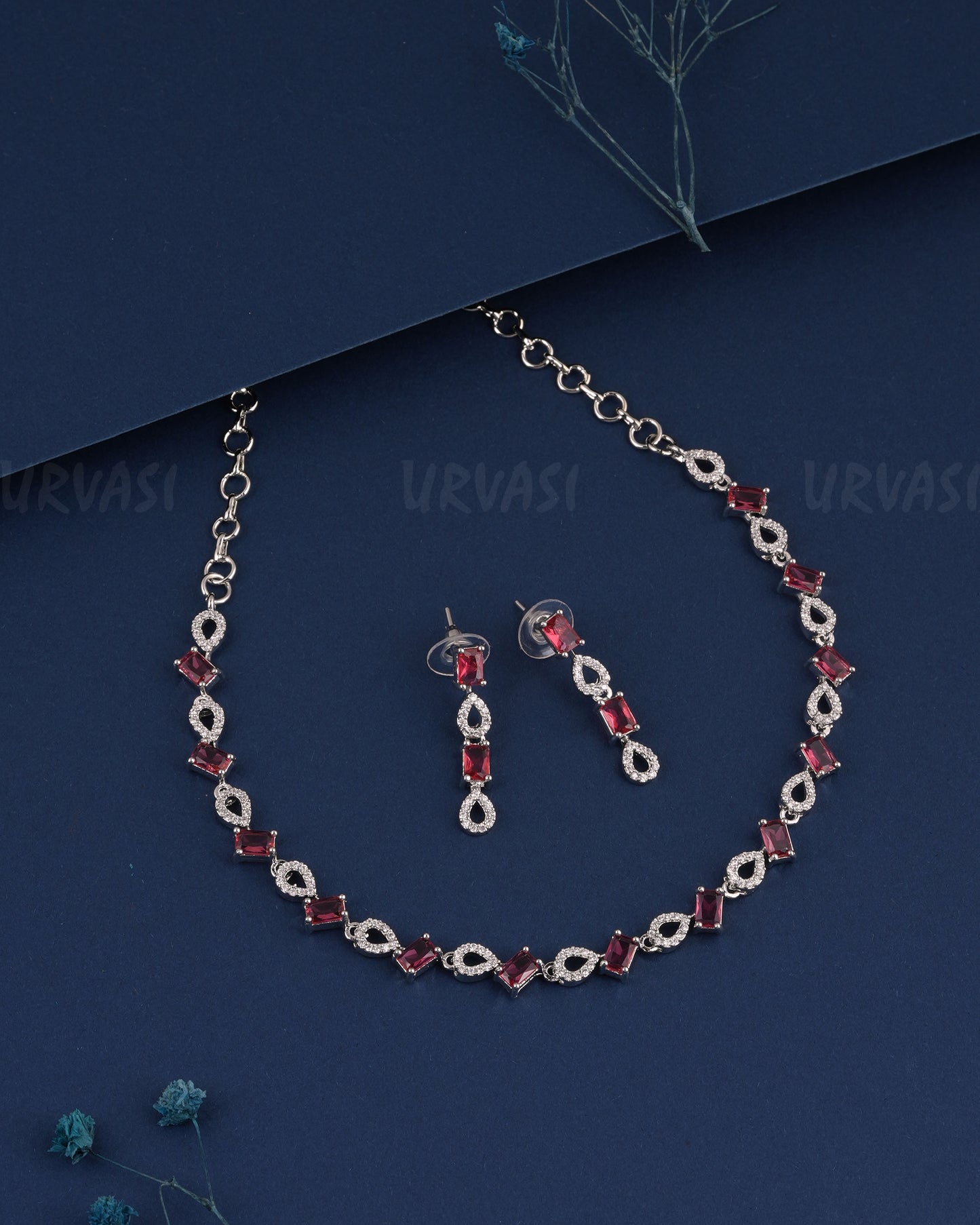 Rhodium Polish Stone-Studded AD Necklace 1504