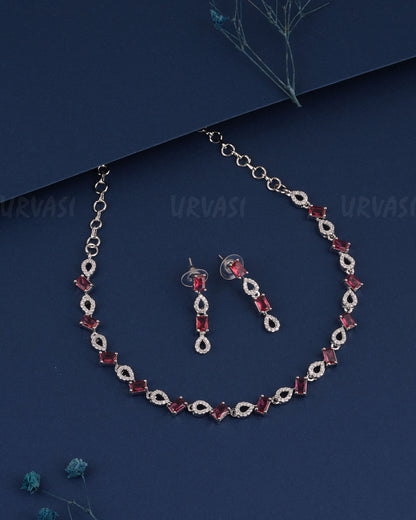 Rhodium Polish Stone-Studded AD Necklace 1504