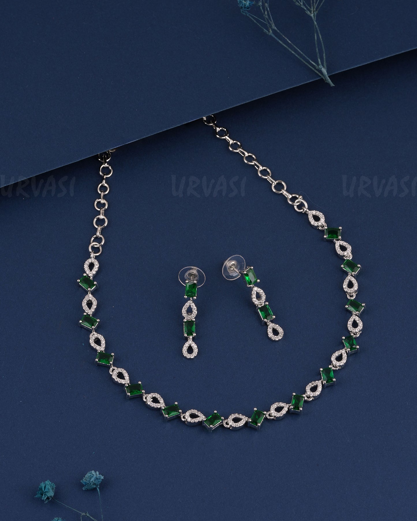 Rhodium Polish Stone-Studded AD Necklace 1504