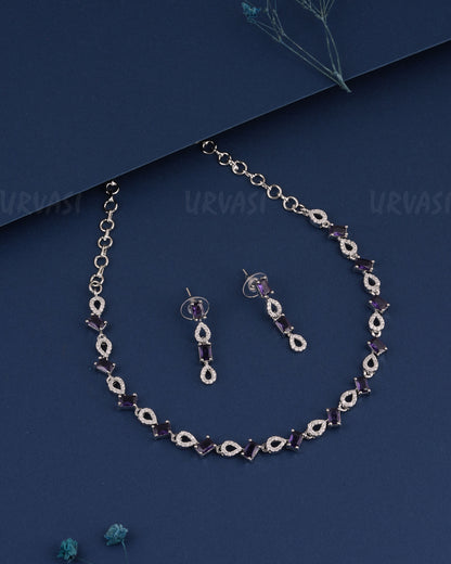 Rhodium Polish Stone-Studded AD Necklace 1504