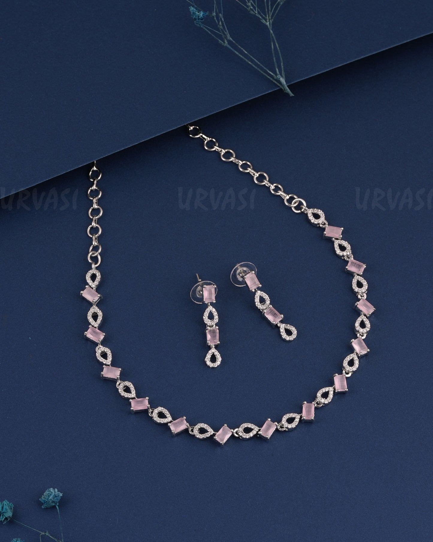Rhodium Polish Stone-Studded AD Necklace 1504