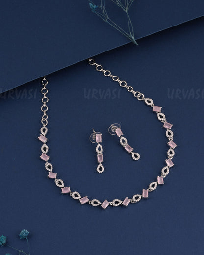Rhodium Polish Stone-Studded AD Necklace 1504