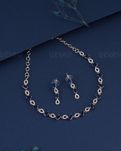 Rhodium Polish Stone-Studded AD Necklace 1504