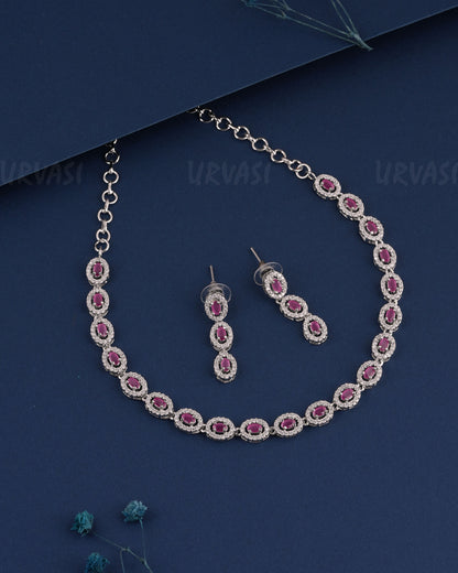 Rhodium Polish Stone-Studded AD Necklace 1498