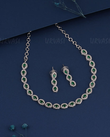 Rhodium Polish Stone-Studded AD Necklace 1498