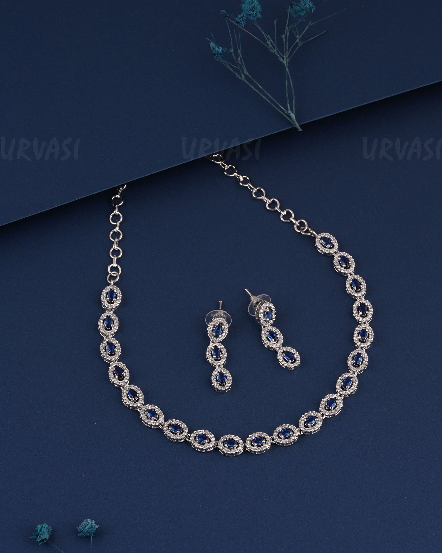 Rhodium Polish Stone-Studded AD Necklace 1498