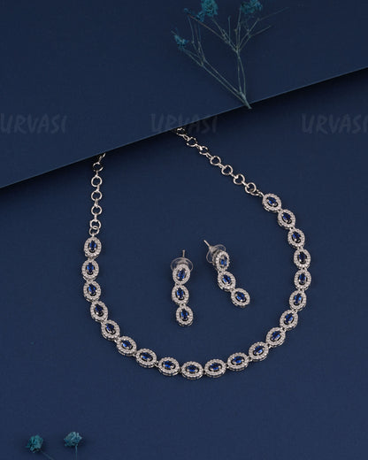 Rhodium Polish Stone-Studded AD Necklace 1498