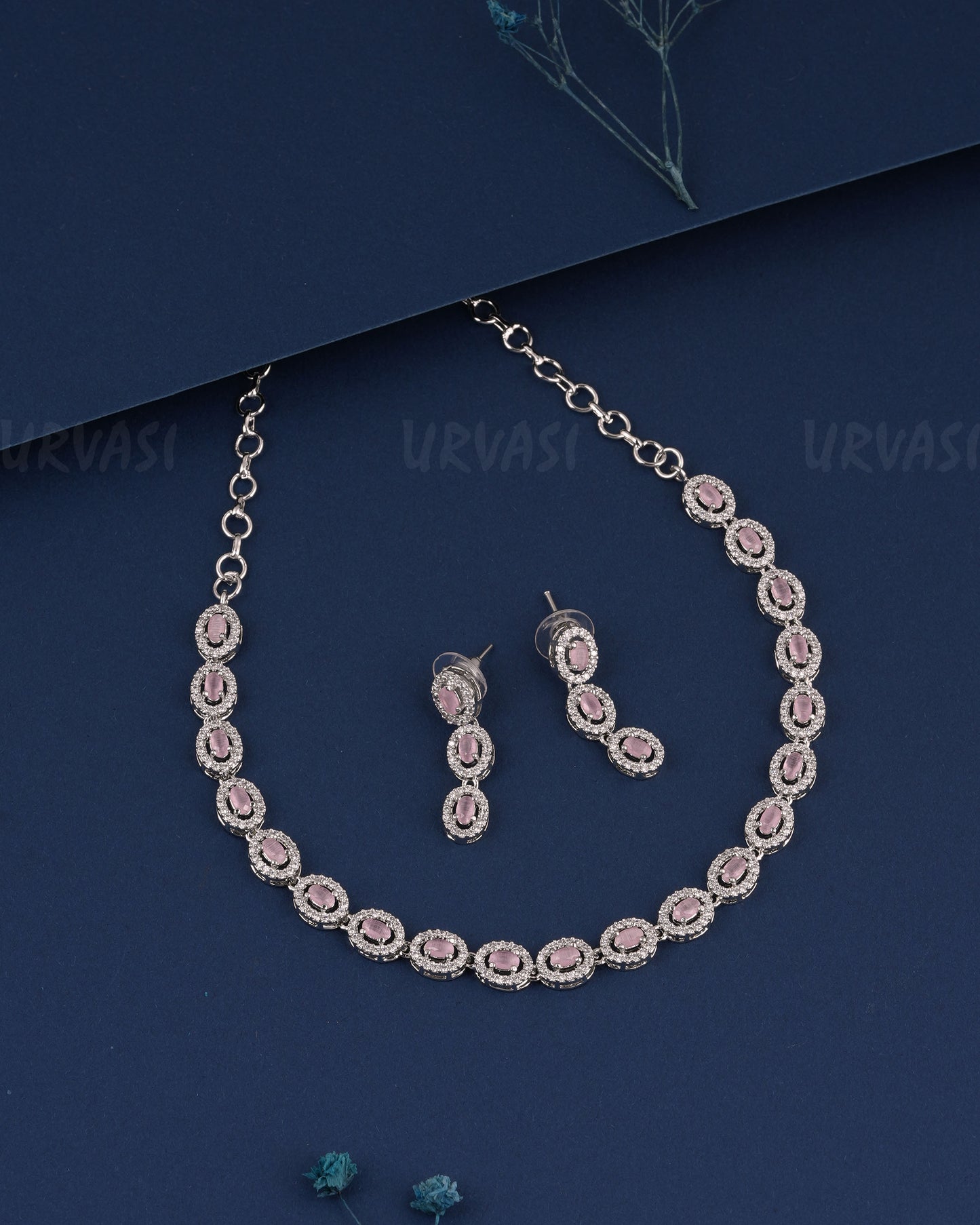 Rhodium Polish Stone-Studded AD Necklace 1498