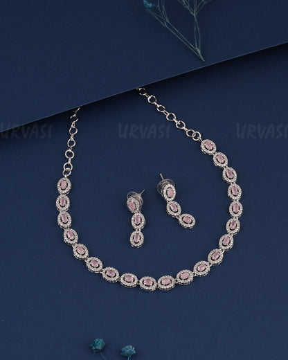 Rhodium Polish Stone-Studded AD Necklace 1498