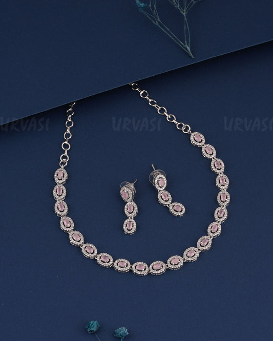 Rhodium Polish Stone-Studded AD Necklace 1498