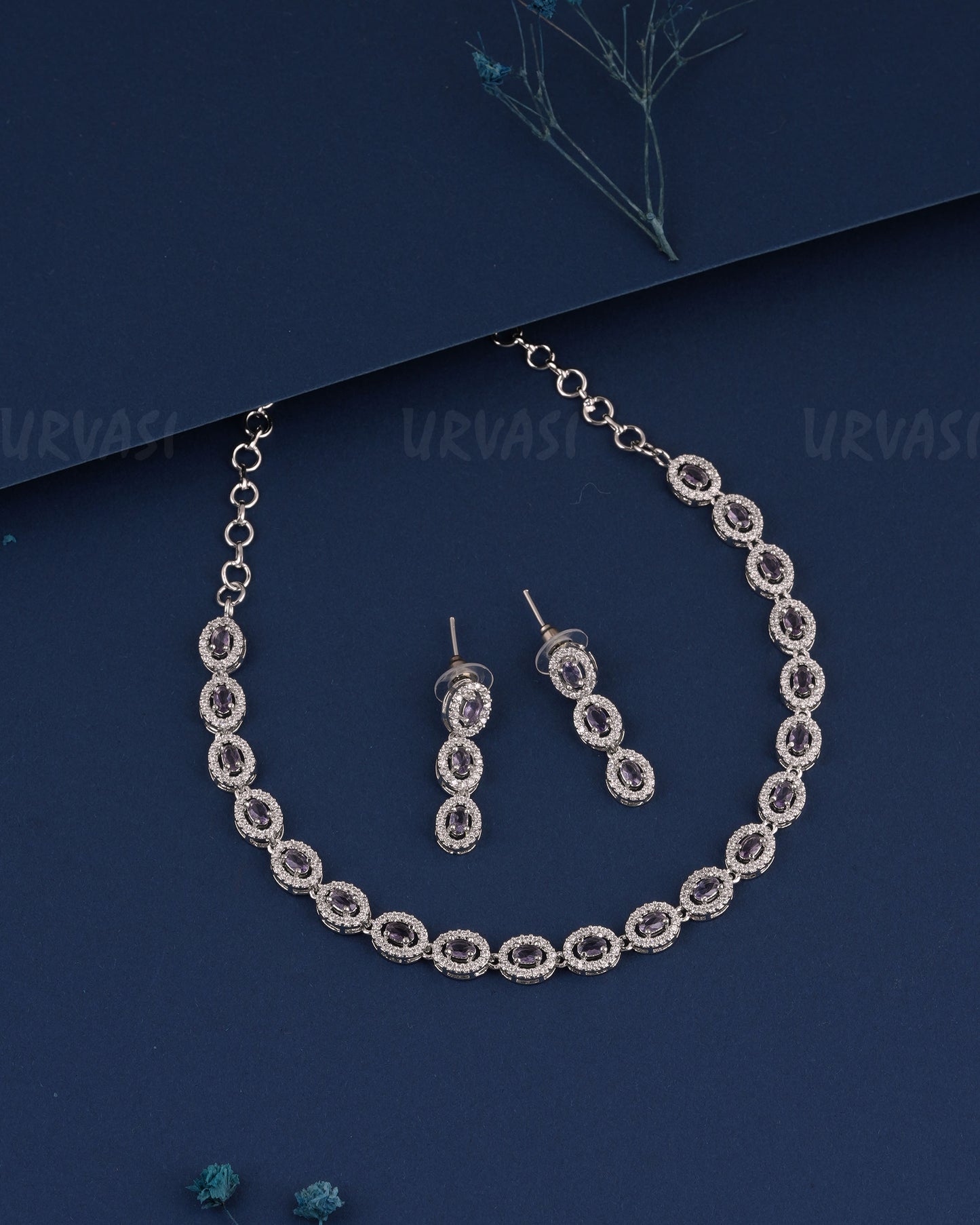 Rhodium Polish Stone-Studded AD Necklace 1498