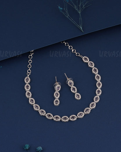 Rhodium Polish Stone-Studded AD Necklace 1498