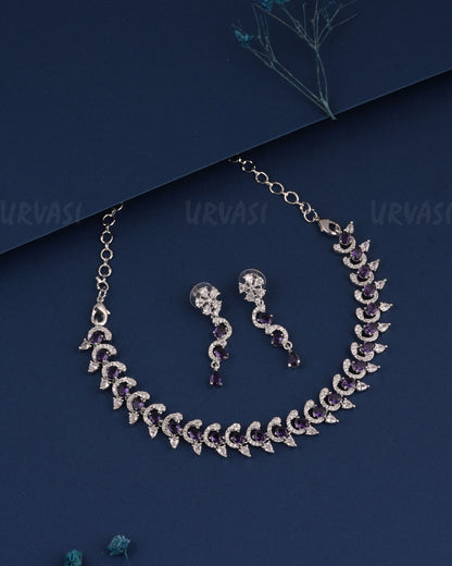 Rhodium Polish Stone-Studded AD Necklace  1501