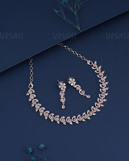 Rhodium Polish Stone-Studded AD Necklace  1501