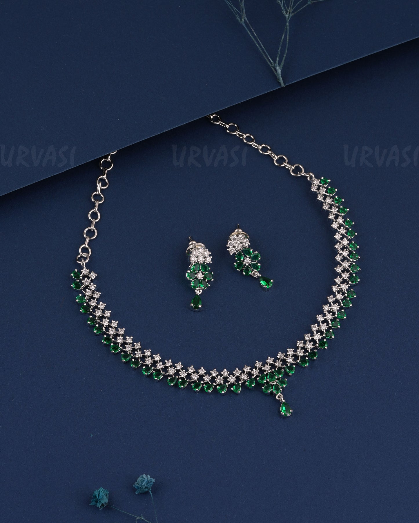 Rhodium Polish Stone-Studded AD Necklace 1503