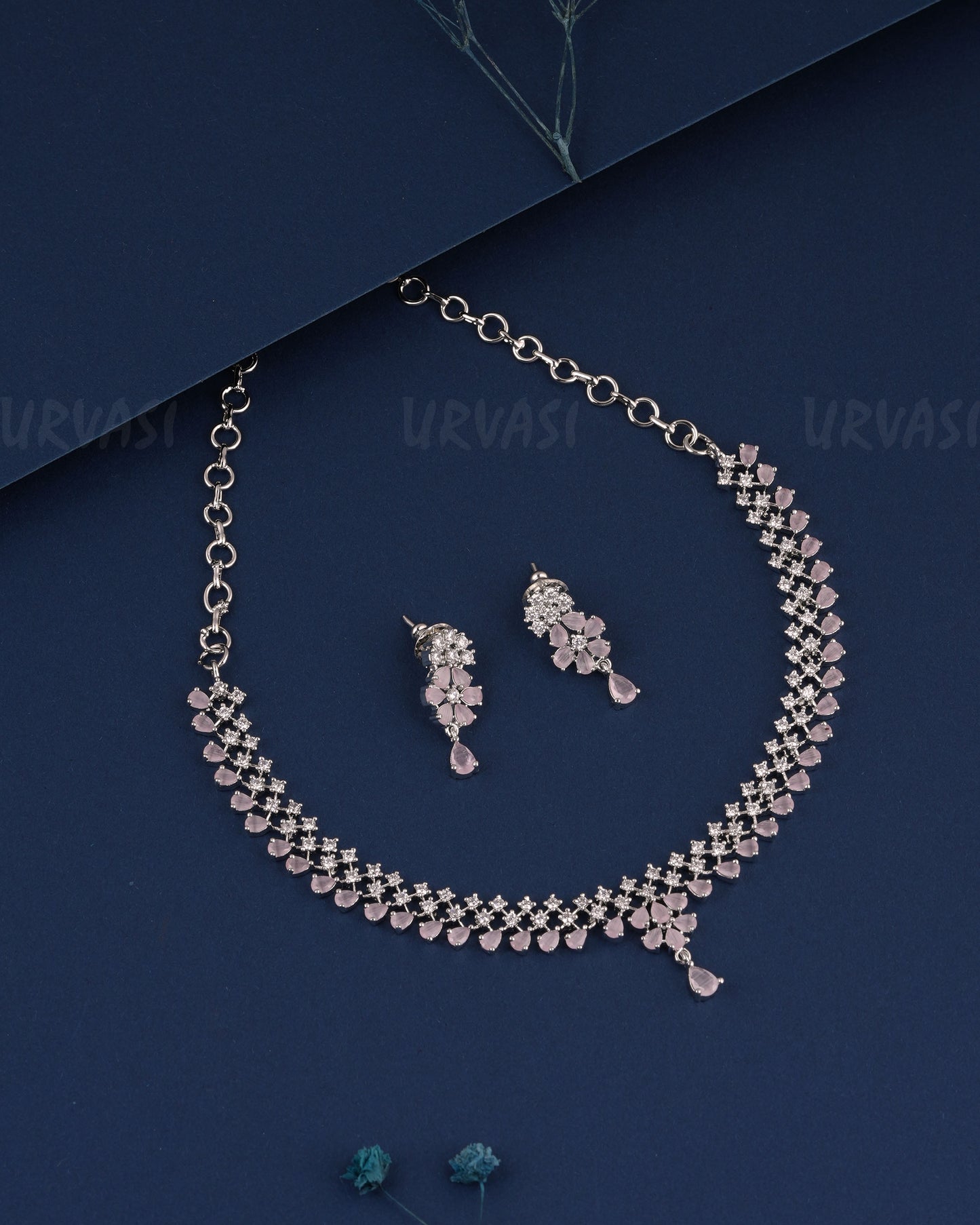 Rhodium Polish Stone-Studded AD Necklace 1503