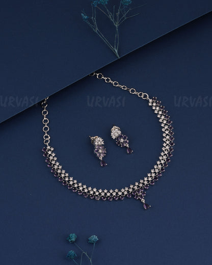 Rhodium Polish Stone-Studded AD Necklace 1503