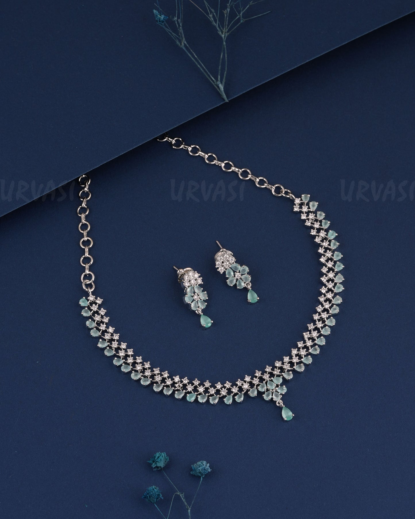 Rhodium Polish Stone-Studded AD Necklace 1503