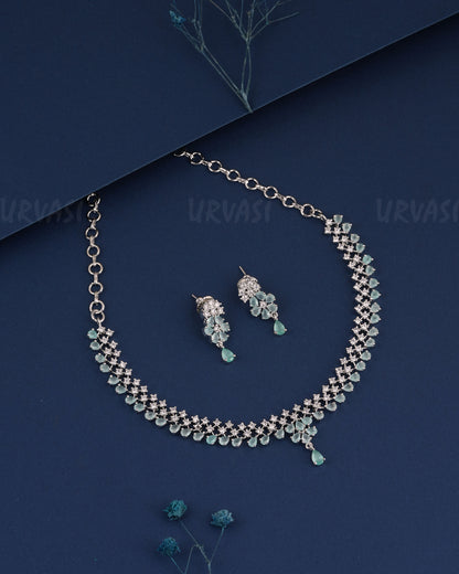 Rhodium Polish Stone-Studded AD Necklace 1503