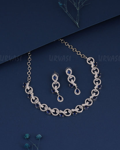 Rhodium Polish  Stone-Studded AD Necklace 1497