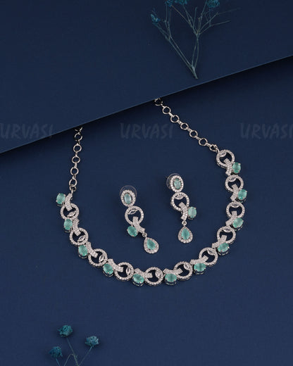 Rhodium Polish  Stone-Studded AD Necklace 1497