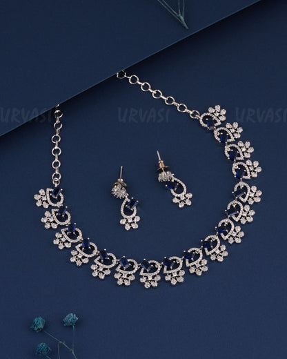 Rhodium PolishFloral Stone-Studded AD Necklace 1511