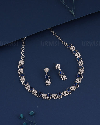 Rhodium Polish Floral AD Stone-Studded Necklace 1522