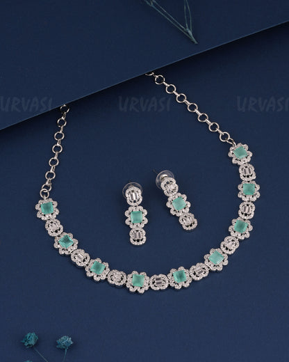 Rhodium Polish Floral Stone-Studded Necklace 1524
