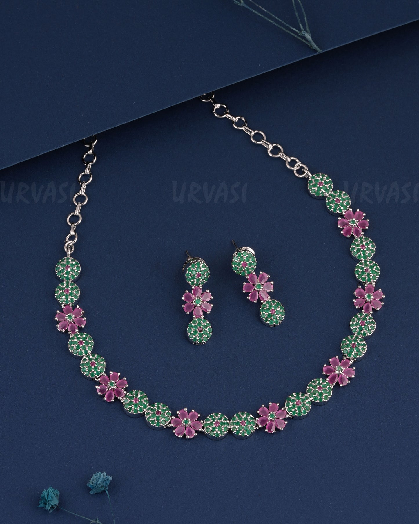 Rhodium Polish Floral AD Necklace 1231