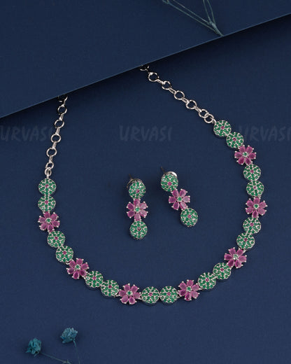 Rhodium Polish Floral AD Necklace 1231