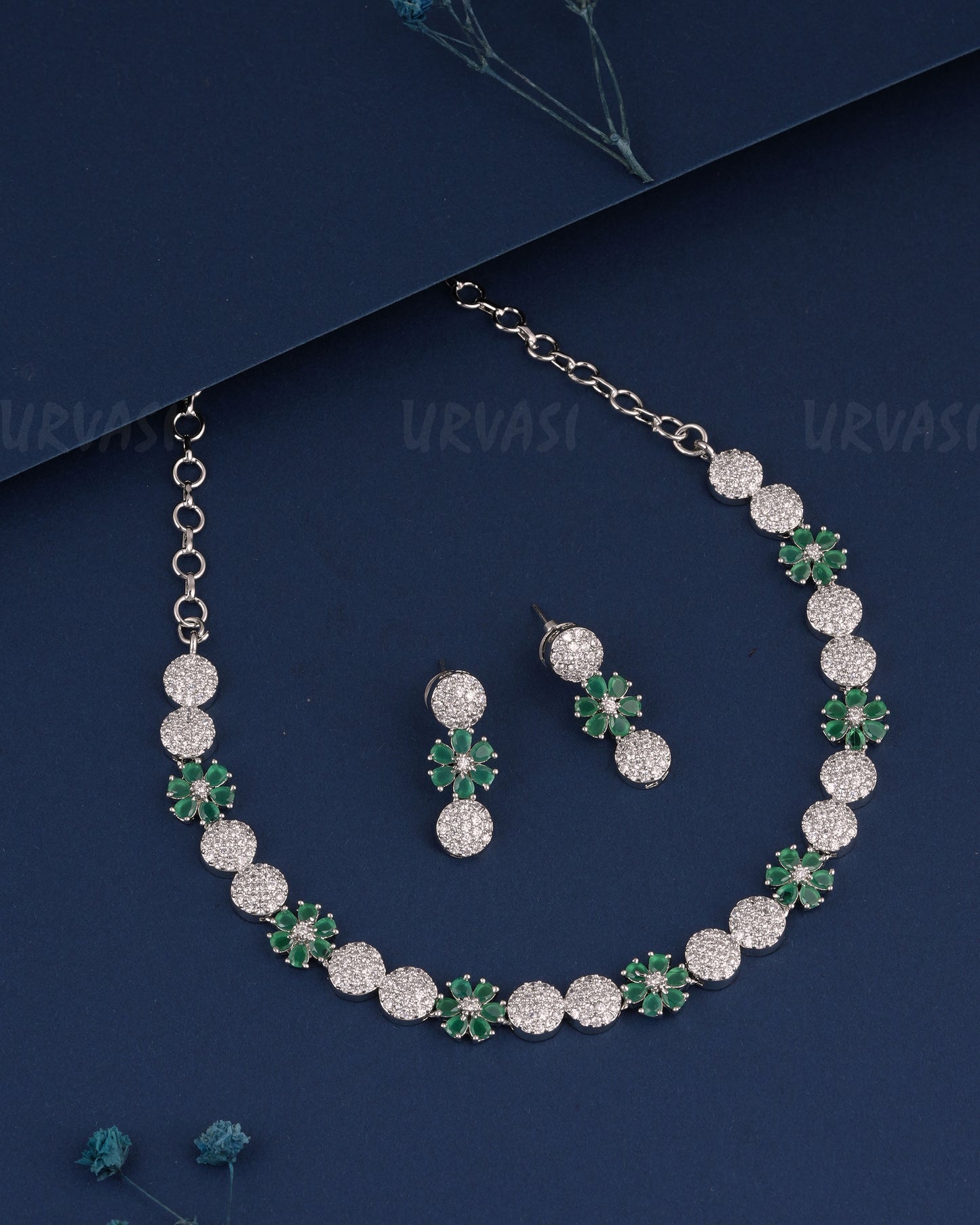 Rhodium Polish Floral AD Necklace 1231