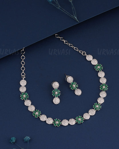 Rhodium Polish Floral AD Necklace 1231