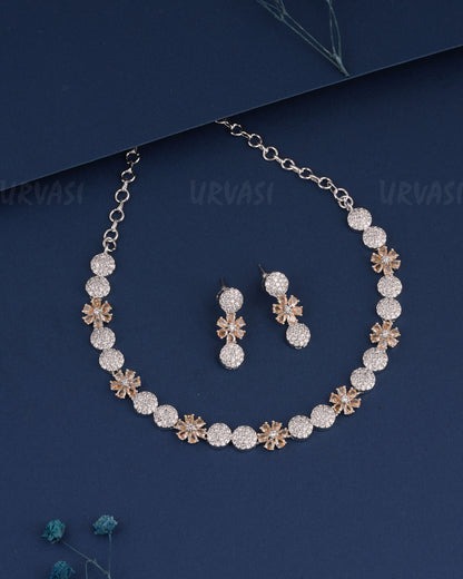 Rhodium Polish Floral AD Necklace 1231