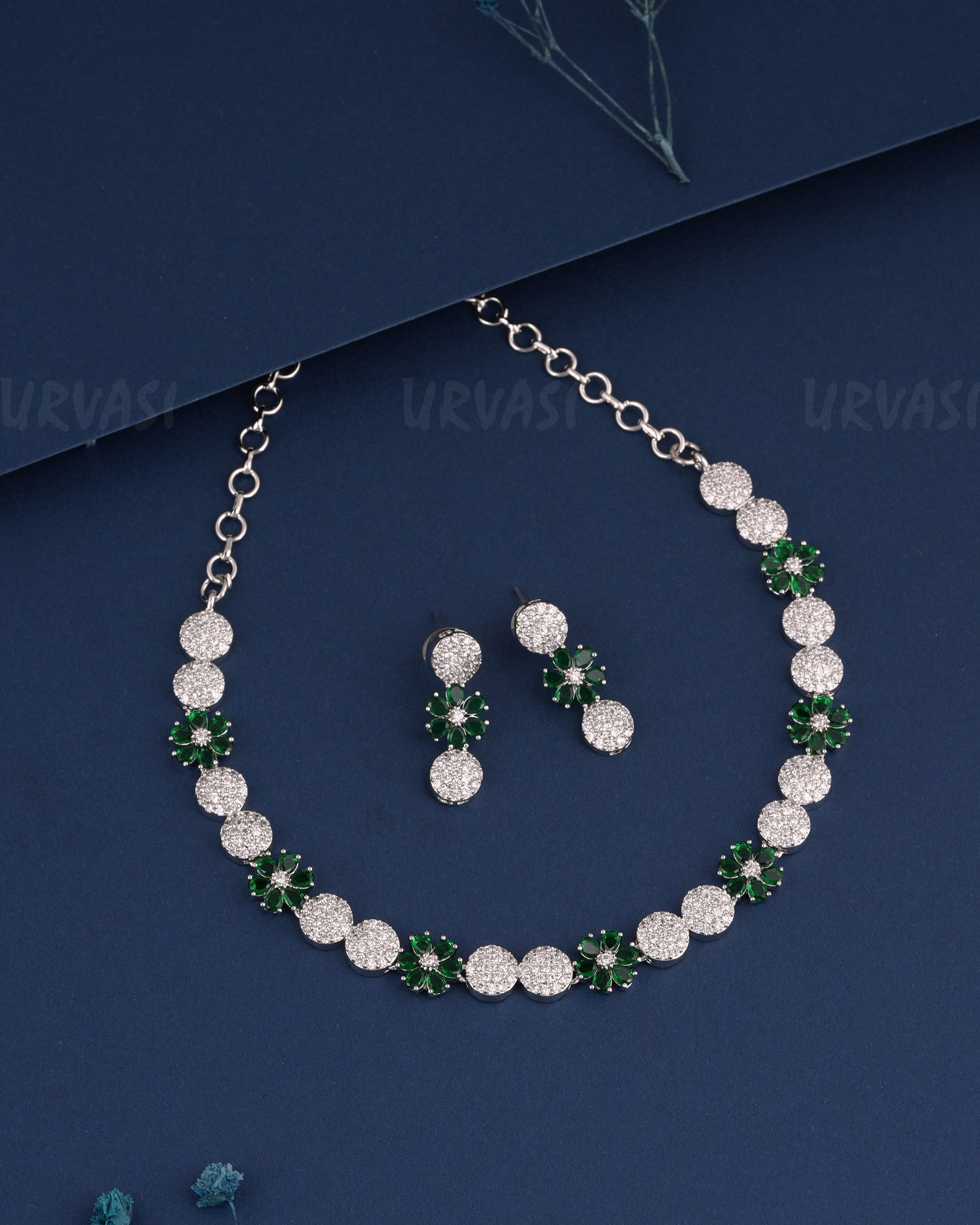 Rhodium Polish Floral AD Necklace 1231