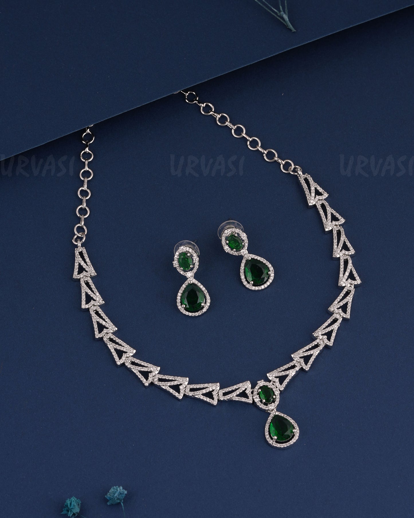 Rhodium Polish Tear-Drop Pendant AD Necklace 1525